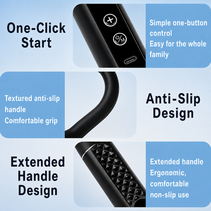 KyndRelief Premium Long Handle Massage Gun — controls and ergonomic handle