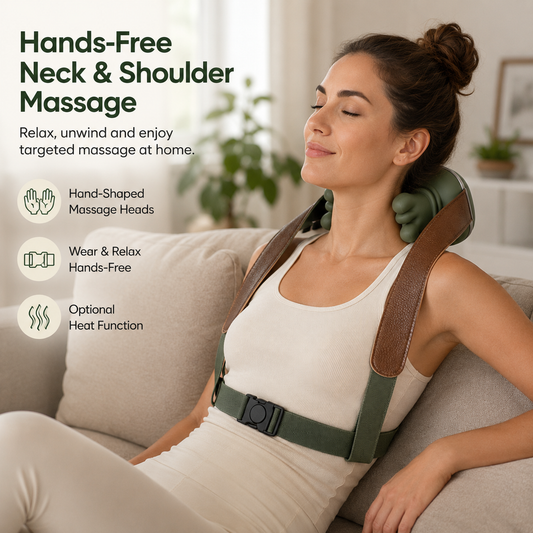 KyndRelief Premium Neck Shoulder Massager worn hands-free for neck and shoulder comfort