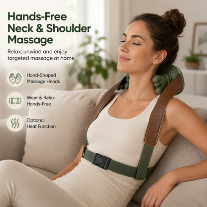 KyndRelief Premium Neck Shoulder Massager worn hands-free for neck and shoulder comfort