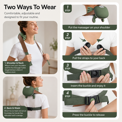 KyndRelief Premium Neck Shoulder Massager two ways to wear and strap guide